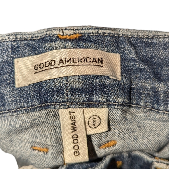 Good American Good Waist High Rise Frayed Fringe Distressed Hem Denim Jeans 4/27 - Picture 8 of 12